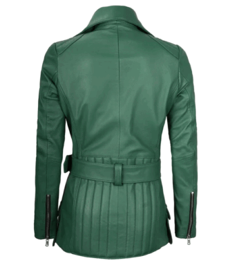  Aria Asymmetrical Green Leather Jacket