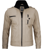 Asher Beige Leather Biker Jacket