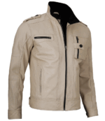 Asher Beige Leather Biker Jacket