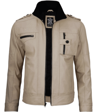 Asher Beige Leather Biker Jacket