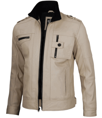 Asher Beige Leather Biker Jacket