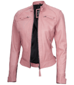 Ava Pink Cafe Racer Leather Jacket