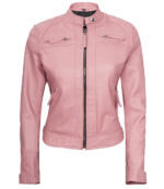 Ava Pink Cafe Racer Leather Jacket