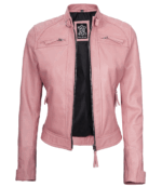 Ava Pink Cafe Racer Leather Jacket