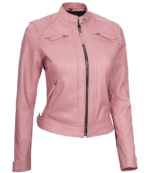 Ava Pink Cafe Racer Leather Jacket