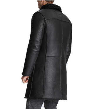 Aiden Black Shearling Leather Trench Coat