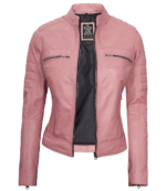 Camila Cafe Racer Pink Leather Jacket