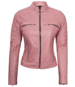 Camila Cafe Racer Pink Leather Jacket