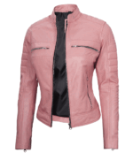 Camila Cafe Racer Pink Leather Jacket