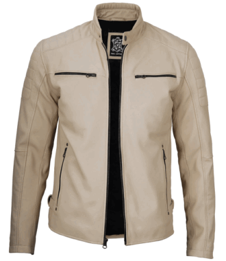 Daniel Beige Cafe Racer Leather Jacket