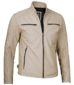 Daniel Beige Cafe Racer Leather Jacket