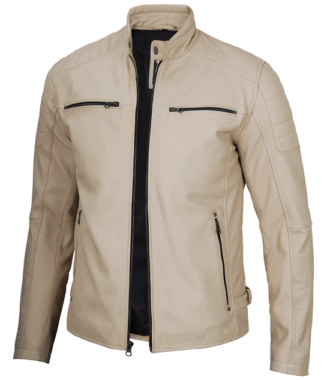 Daniel Beige Cafe Racer Leather Jacket