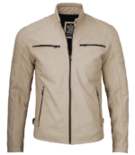 Daniel Beige Cafe Racer Leather Jacket