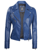 Eliana Blue Biker Leather Jacket