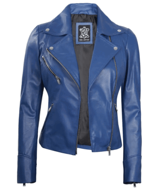 Eliana Blue Biker Leather Jacket