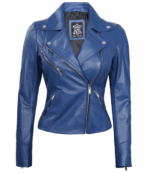 Eliana Blue Biker Leather Jacket