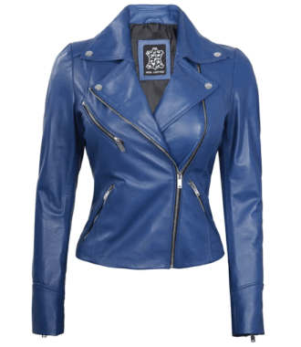 Eliana Blue Biker Leather Jacket