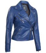 Eliana Blue Biker Leather Jacket