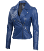 Eliana Blue Biker Leather Jacket