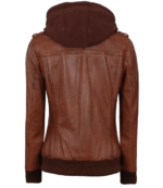 ella brown bomber leather jacket with hood