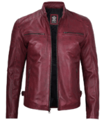 Ethan Burgundy Cafe Racer Leather Jacket