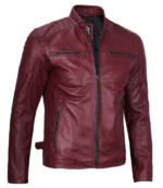 Ethan Burgundy Cafe Racer Leather Jacket