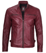 Ethan Burgundy Cafe Racer Leather Jacket