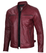 Ethan Burgundy Cafe Racer Leather Jacket