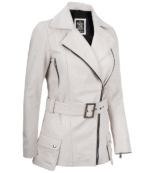 Gianna Asymmetrical White Leather Jacket