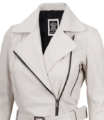 Gianna Asymmetrical White Leather Jacket