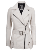 Gianna Asymmetrical White Leather Jacket