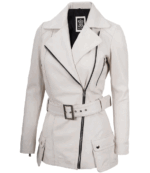 Gianna Asymmetrical White Leather Jacket