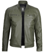 Hudson Green Cafe Racer Leather Jacket