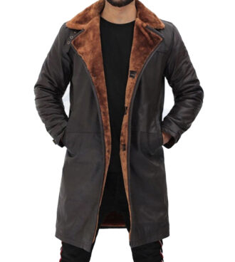 Isaac Dark Brown Shearling Leather Trench Coat