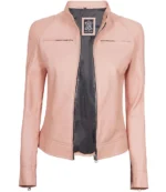 Isabella Pink Cafe Racer Leather Jacket