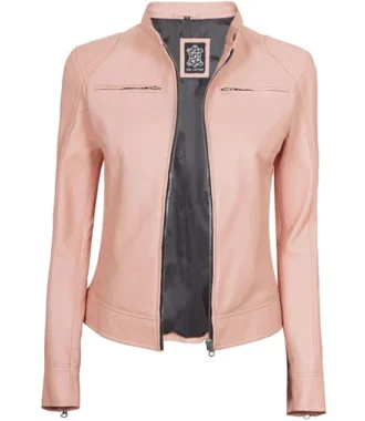 Isabella Pink Cafe Racer Leather Jacket