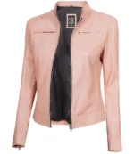 Isabella Pink Cafe Racer Leather Jacket