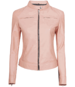 Isabella Pink Cafe Racer Leather Jacket