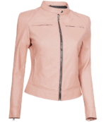 Isabella Pink Cafe Racer Leather Jacket