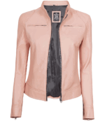 Isabella Pink Cafe Racer Leather Jacket