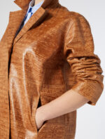 Isla Brown Crocodile Print Leather Coat