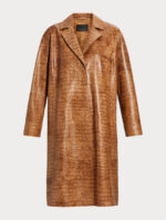 Isla Brown Crocodile Print Leather Coat