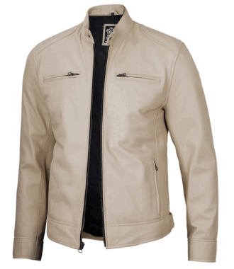 Jack Beige Cafe Racer Leather Jacket