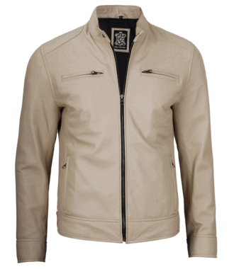 Jack Beige Cafe Racer Leather Jacket