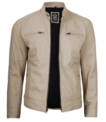 Jack Beige Cafe Racer Leather Jacket