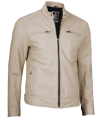 Jack Beige Cafe Racer Leather Jacket