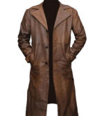 Joshua Vintage Brown Leather Duster Coat