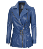 Layla Asymmetrical Blue Leather Jacket