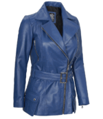 Layla Asymmetrical Blue Leather Jacket