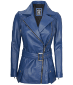 Layla Asymmetrical Blue Leather Jacket